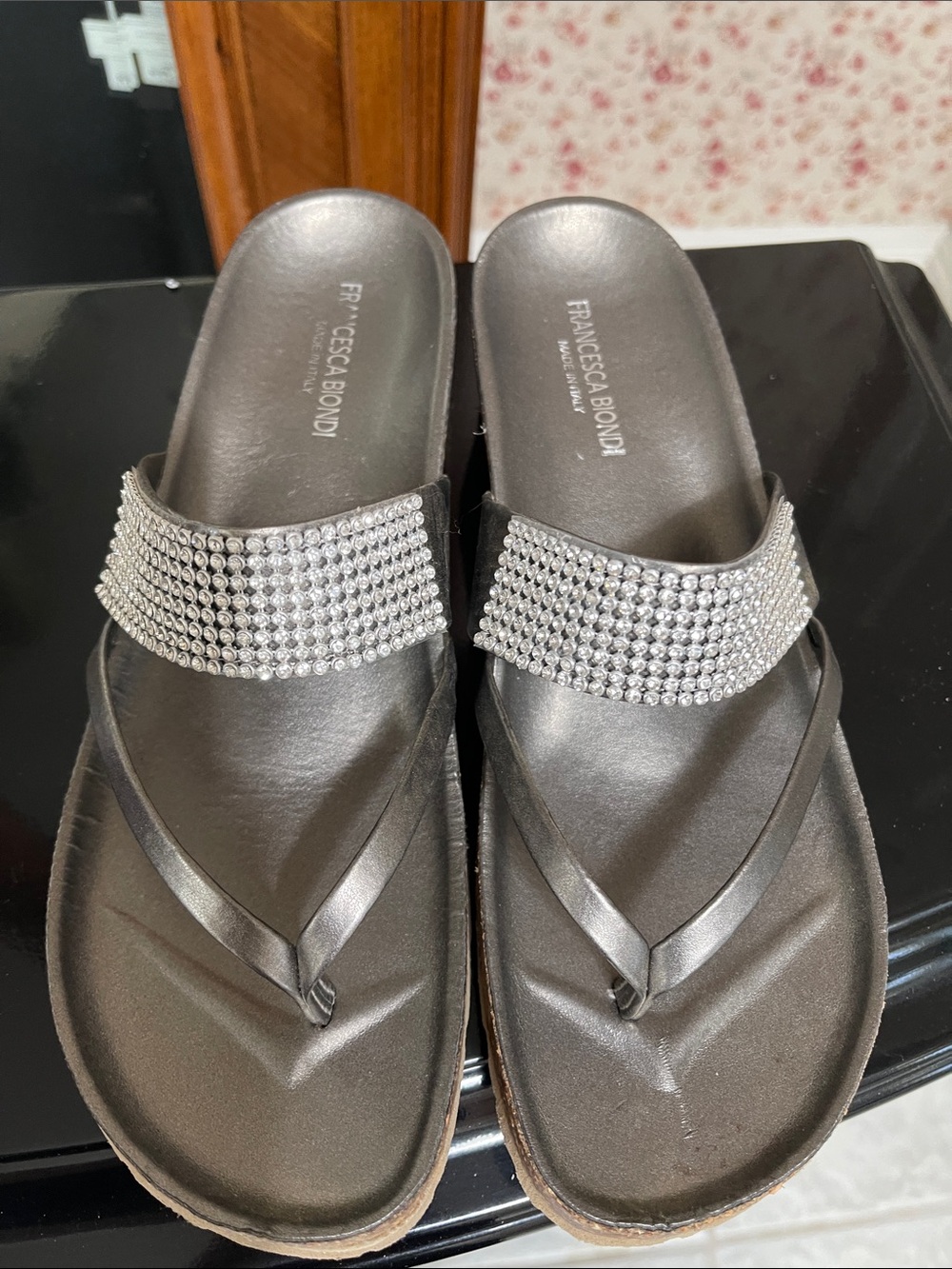 Women's Black Rhinestone Slide Sandals
